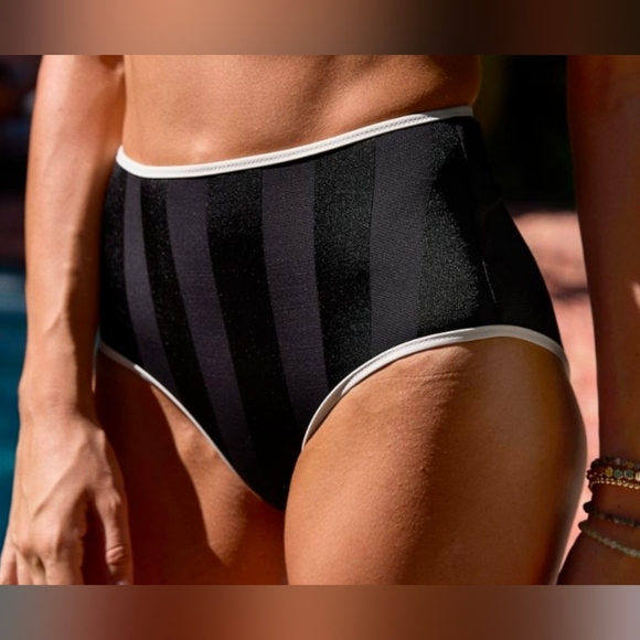 Aerie High Waisted Shine Full Coverage Bikini Bottoms with White Trim - Picture 7 of 9